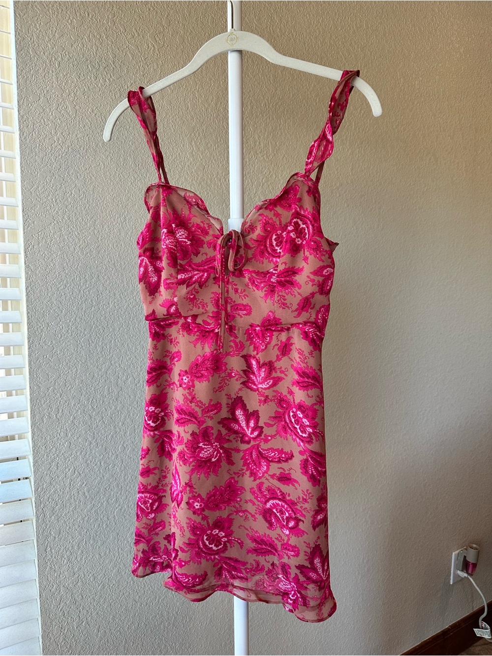 Sundae Muse pink and tan floral Juliet mini dress size US 4